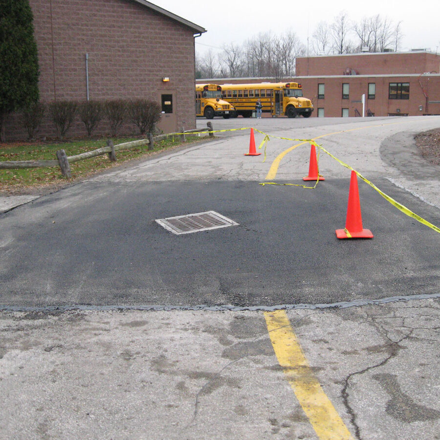A picture of a catch basin repair at a local school.